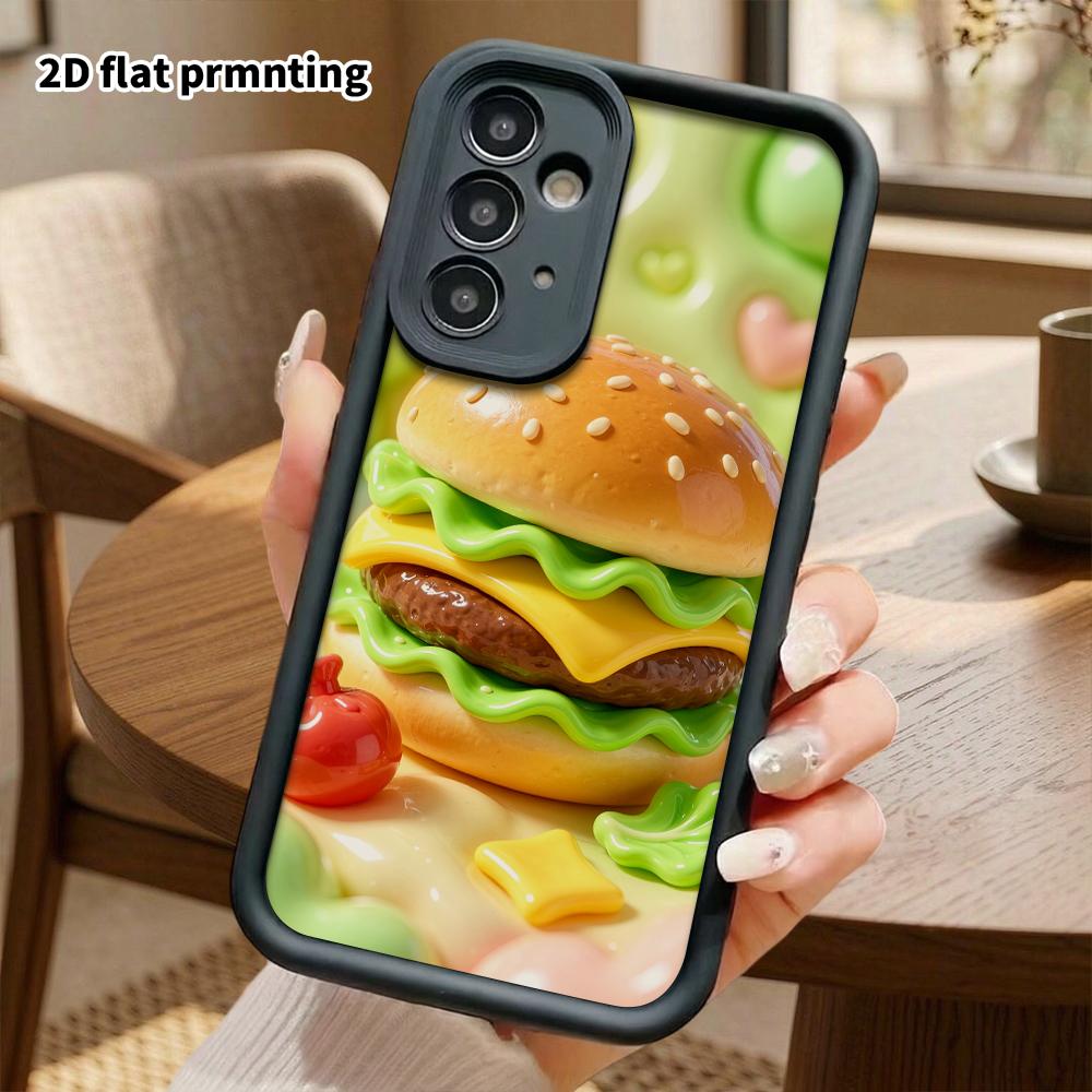 Phone case: 2D flat, suitable for Samsung Galaxy A34 A35 M05 M06 S20 S22 S21 FE Plus 5G protective case, clay hamburger, perfect Christmas and Hallowe