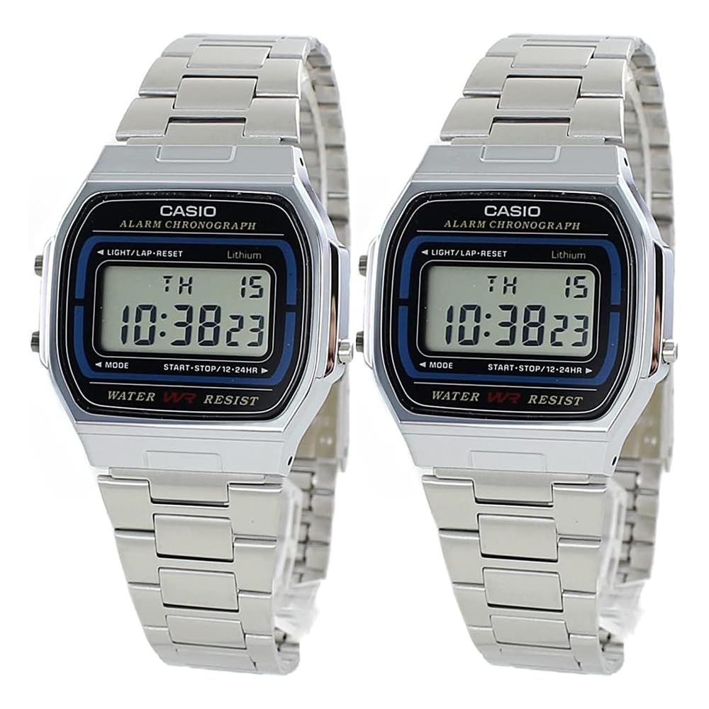 

Casio A164WA-1QJH Цифровые часы с календарем даты для мужчин и женщин Парные Черная нержавеющая сталь
