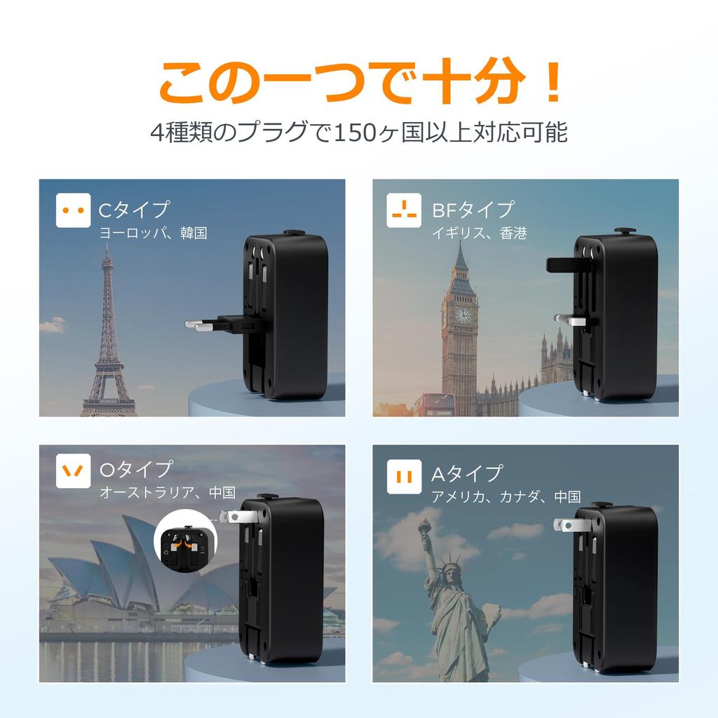 TESSAN International Travel Adapter, Ultra-Slim, Worldwide Compatible, with COBFA Type Power Outlets, Multi-Conversion Plug, Power Converter Adapter