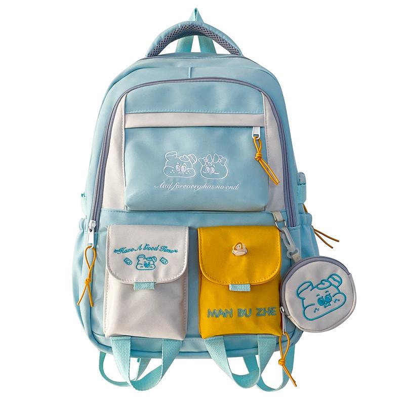 Blocking Splicing Color School Bag Large Capacity Backpack Cartoon Gift Students