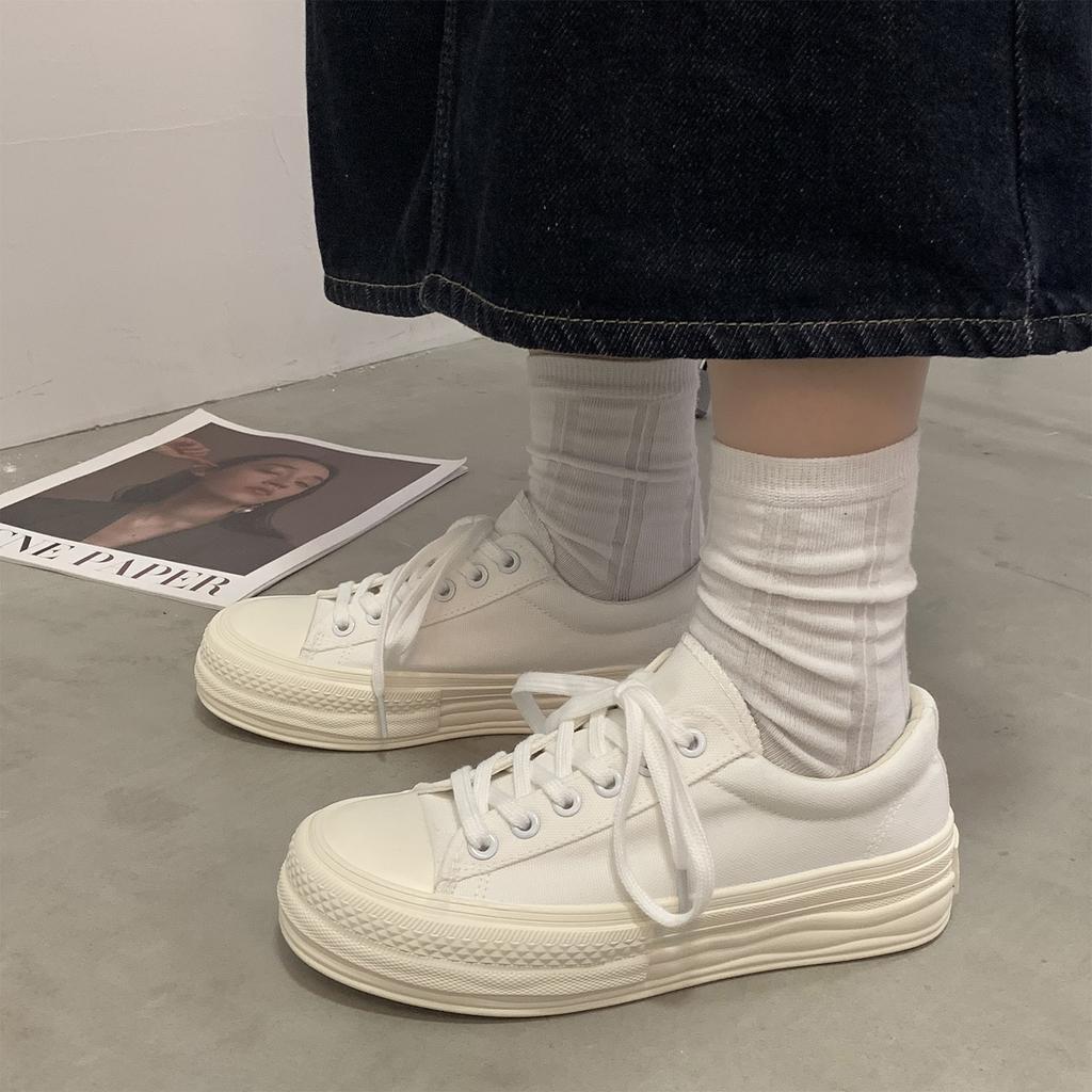 Platform canvas shoes women's height-increasing dissolving shoes niche versatile white shoes retro casual board shoes MIS-614