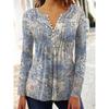 Spring and Summer Women's Blouse Fashion New Women's Floral Print V-neck Short-sleeved Pleated Buttons T-shirt