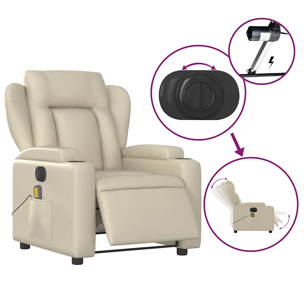 Electric Massage Chair Cream Faux Leather