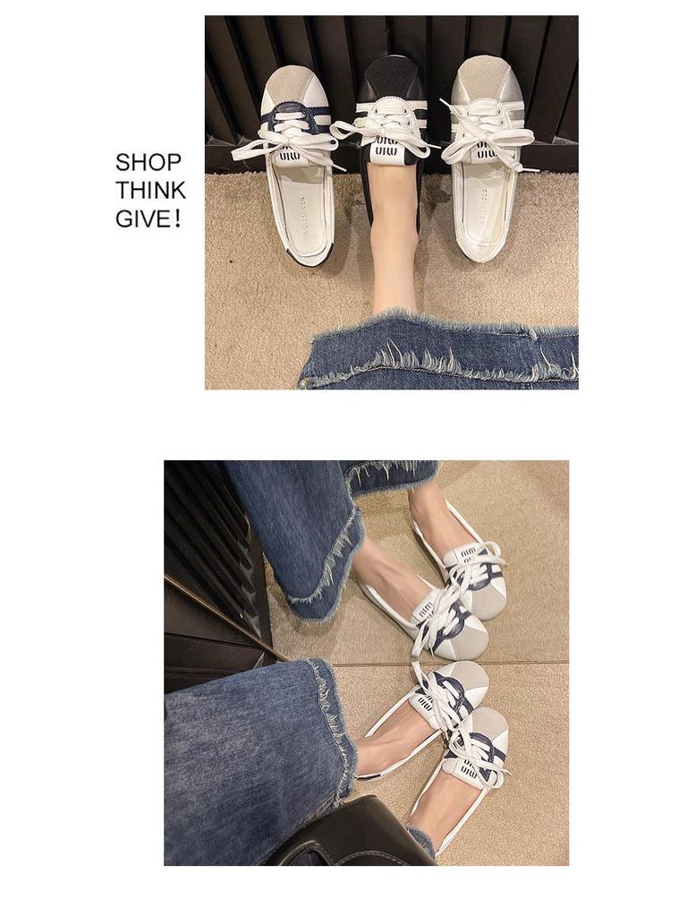 Women's French Ballet Flats: 2024 Summer Lace-up White Slip-on, Breathable Fashion Flats