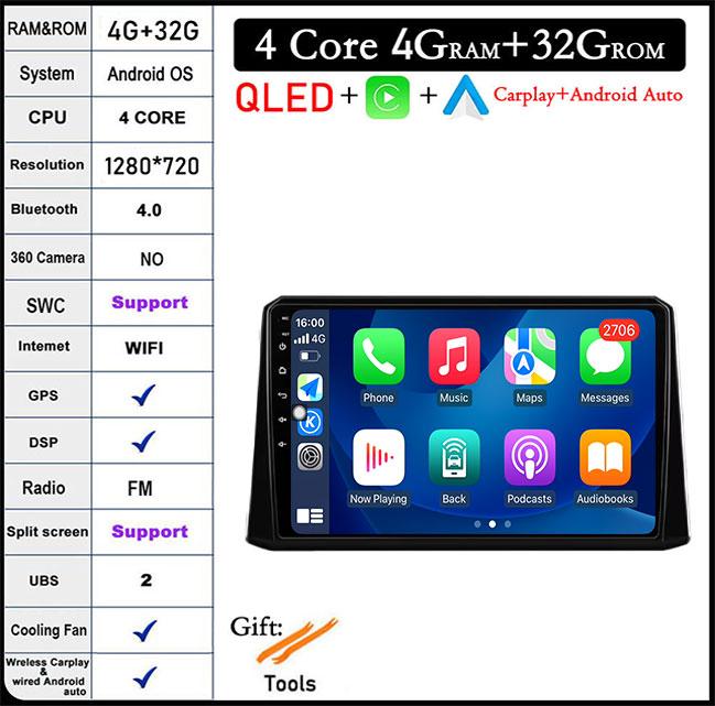 For Toyota Corolla 2019-2020 Auto GPS Navigation Android 14 WiFi lPS/QLED Screen RDS Stereo Radio CarMultimedia Player 4GLTE