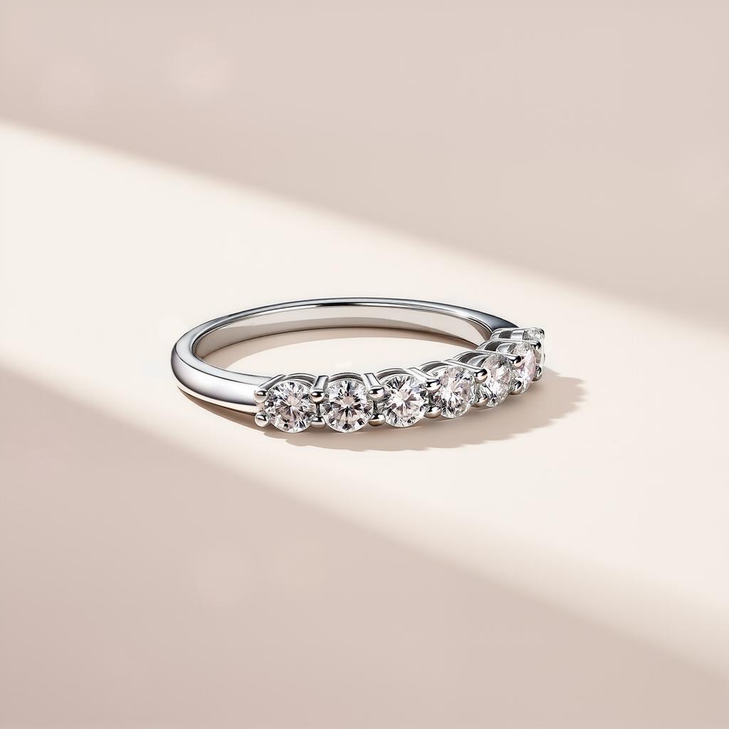 0.7 CTW S925 Sterling Silver Row Moissanite Ring Rhodium & 14K Gold Plated GRA Certified Luxe Wedding or Daily Band