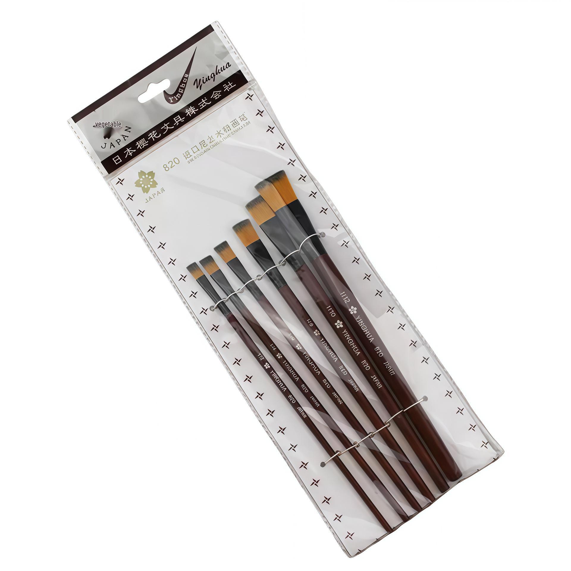 Nylon Bristle Oil & Gouache Flat Head Brush Set - 6 Piece Acrylic Fan Art Brushes 6 Piece Set коричневый/красный