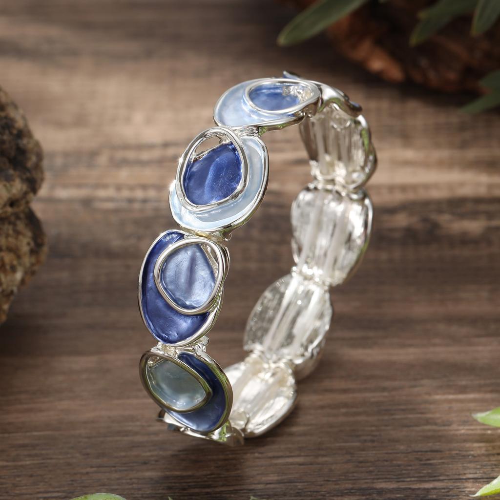 New Color Oil Irregular Oval Elastic Bracelet, Women's Versatile High-end Geometric Bracelet