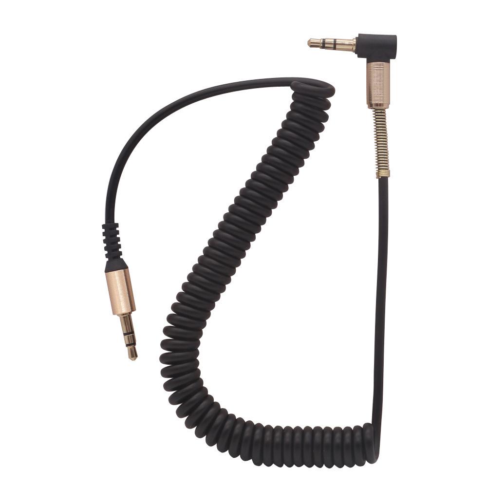 1.5m Retractable Spring Elbow AUX Audio Cable for Headphones, Speakers, Car Adapter, and Stereo Recording.