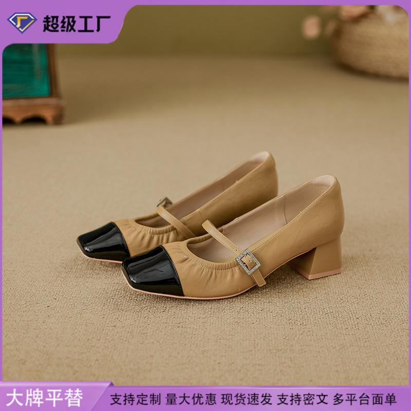 The first layer of sheepskin is comfortable and breathable, single shoes, women's fashion 2025 new temperament high heels, thick heels are not tired,