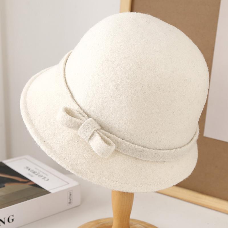 Minimalist wool, simple bucket hat, autumn and winter wear, elegant personalized bow, warm and cold bucket hat, basin hat