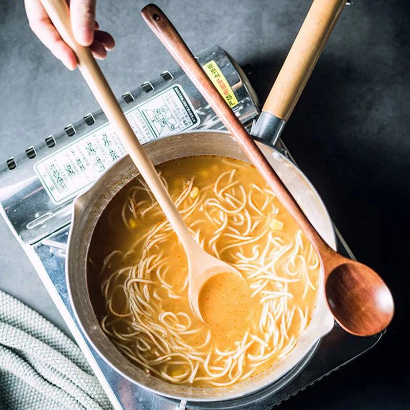 Long Wooden Spoons Natural Coffee Stirring Rod Tea Dessert Spoon Handle Round for Soup Tableware Kitchen Supplies