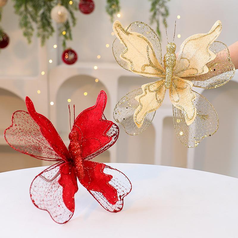 20cm High-end Fabric Sequin Glitter Simulated 3D Butterfly Hanging Pendant for Christmas Tree Decoration Wedding Birthday Party