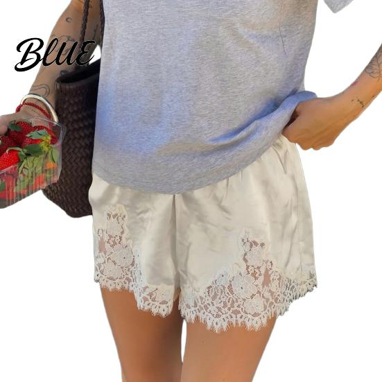 Lace Trim Shorts Women Satin Silky Patchwork Micro High-quality Polyester Blend Low Rise Boxer Lounge Slip Pajama Bottoms Petticoat