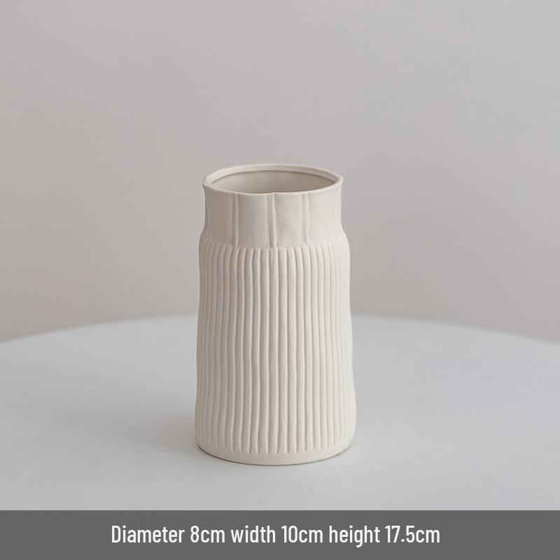 European Frosted Vertical Stripe Ceramic Vase Set for Home Decoration