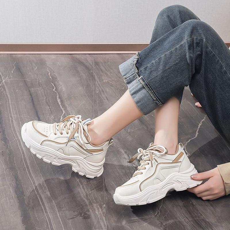 Koreanischer Stil Damen Chunky Sneaker Dicke Sohle Höhenerhöhende Sportschuhe für Studenten Bequem Laufen Freizeitkleidung
