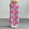 Women's Casual Fashion Printed Elastic Waist Loose Straight Leg Pants With Rope