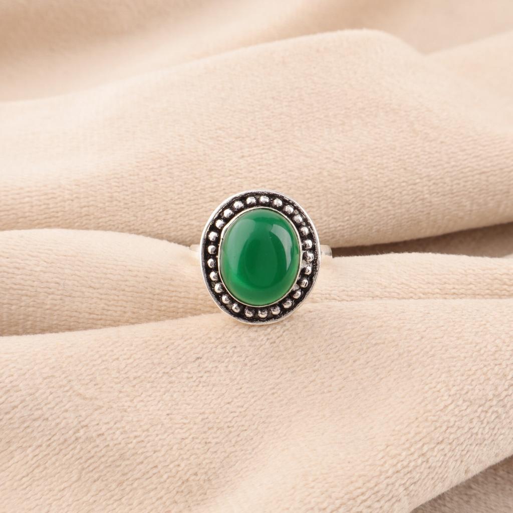 Green Onyx Cab Gemstone 925 Sterling Silver Jewelry Handmade Ring Wedding Gift RR-62-36