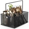 Black Basket Metal Basket With 4 Compartments, Mesh Flatware Holder Organizer Perfect For Home, Kitchen, Party, Camping