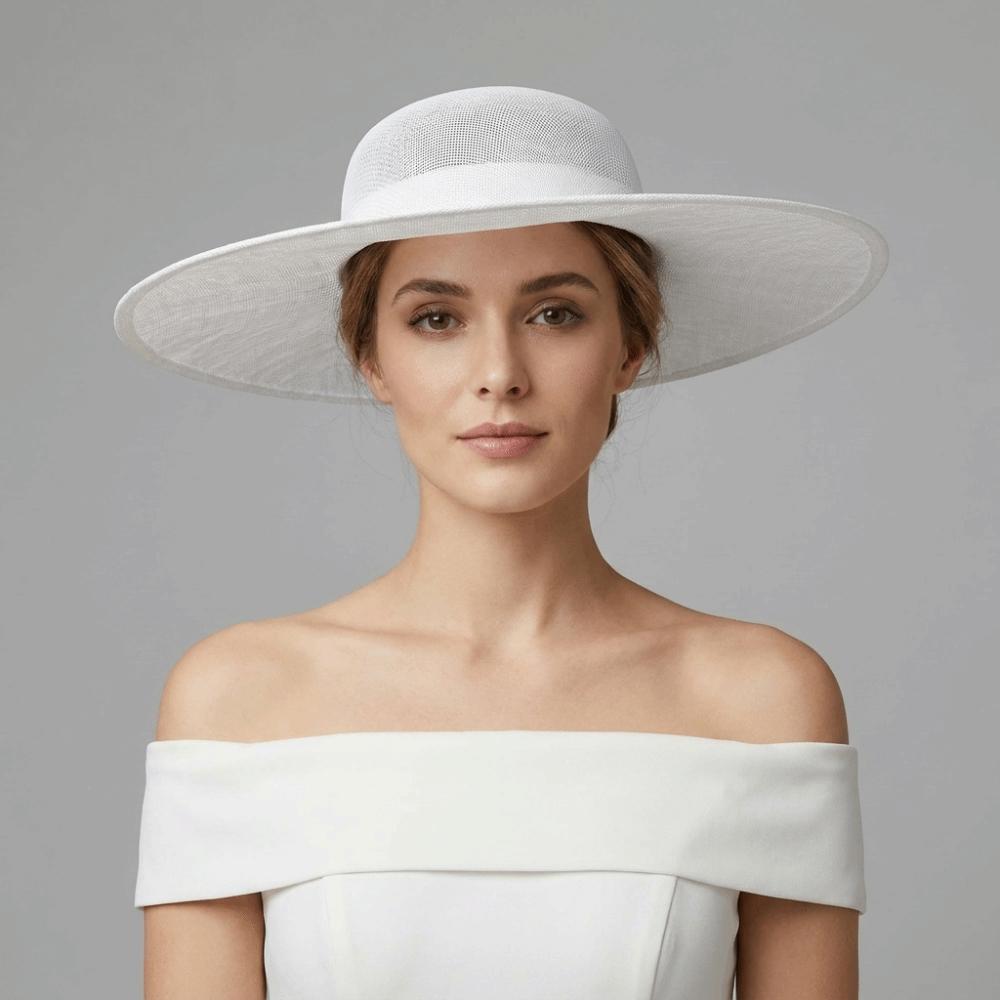 Grand Chapeau en Maille Large Bord Headdress de Mariée Mode Vintage Fascinator Chapeau Dame
