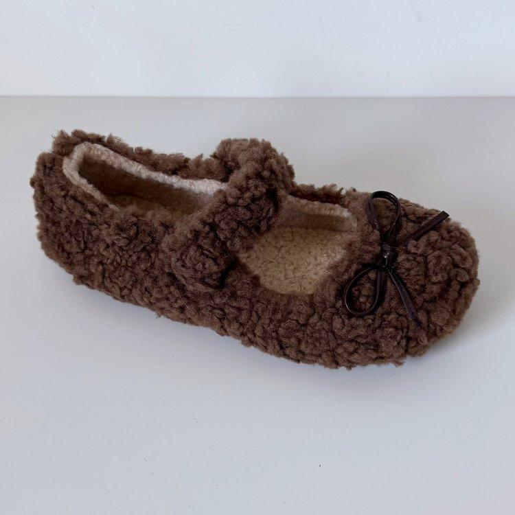 

French velvet thick-soled Mary Jane fluffy shoes for winter wear with skirts, thickened thermal cotton shoes 40 коричневий