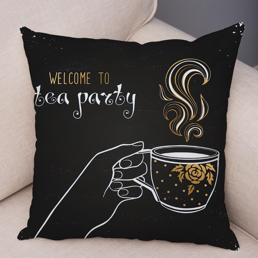 Coffee Time Cushion Cover Colorful Stacked Cup Design Polyester Bedroom Decor Throw Pillow Case