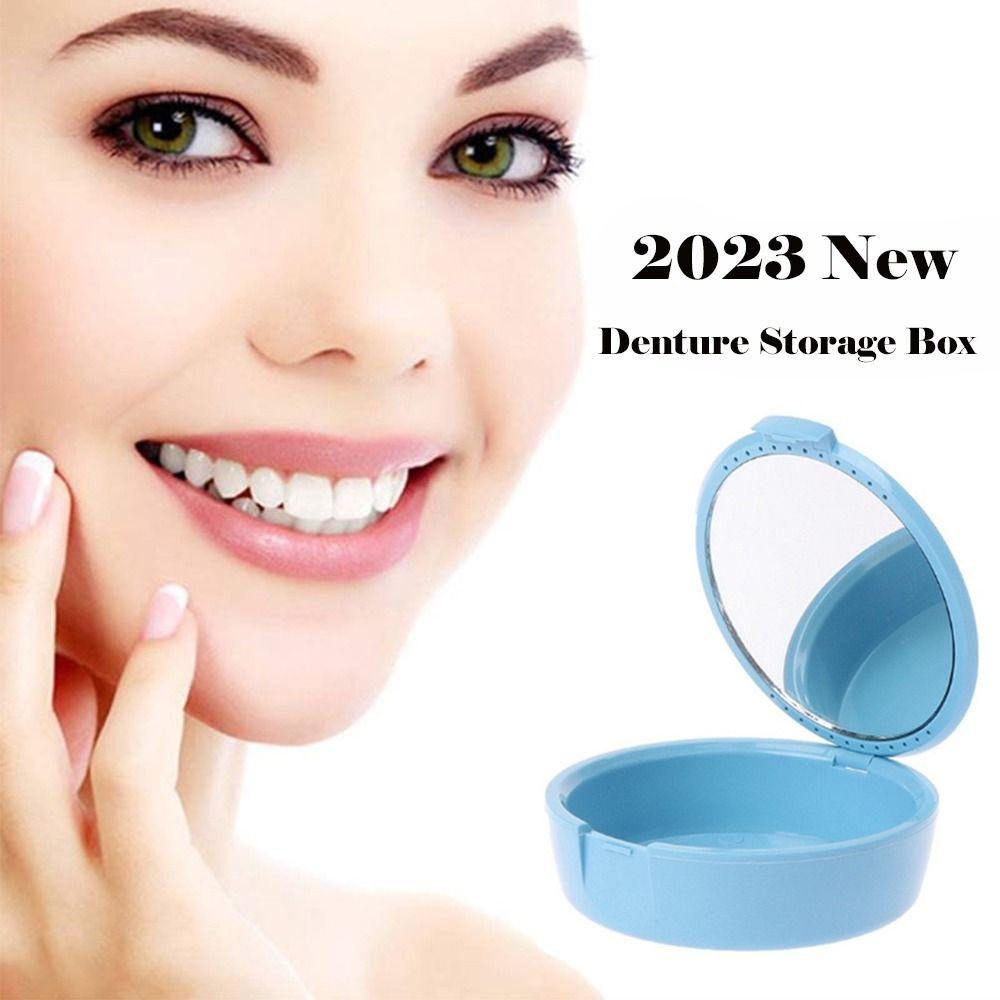 

False Teeth Bath Case with Mirror Orthodontic Retainer Mouthguard Container Dental Storage Case рожевий