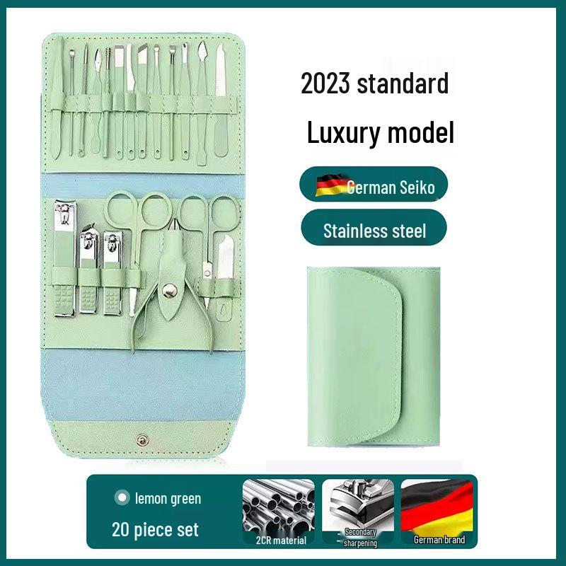 16-Piece Matcha Green Manicure Set: Nail Clippers, Scissors, Ear Pick, Pedicure Tools