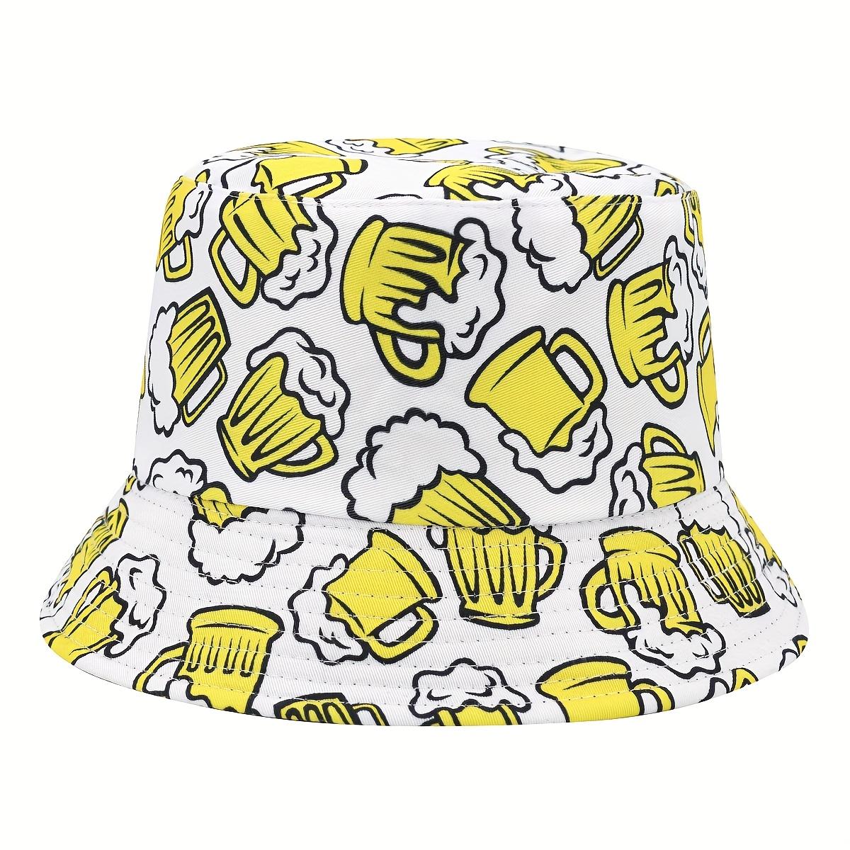 

Unisex Beer Print Bucket Hat Lightweight Summer Sun Hat with Vibrant Beer Mug Design Wide Brim for Beach Outdoor Parties 56-58cm