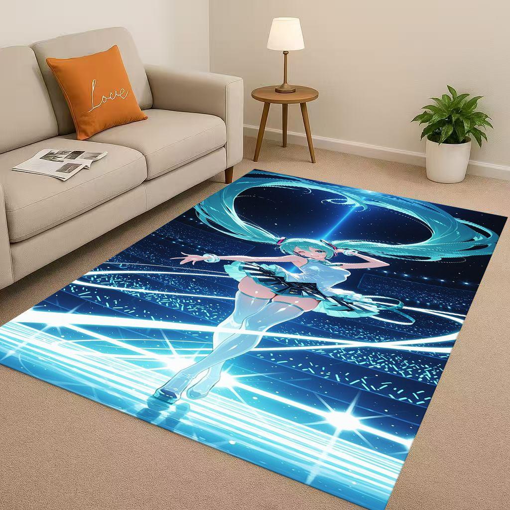 3D Kawaii M MIKU Music Cartoon Girl Living Room Non Slip Area Rug Carpet for Bedroom Playroom Sofa,Easy Clean Home Decor Doormat