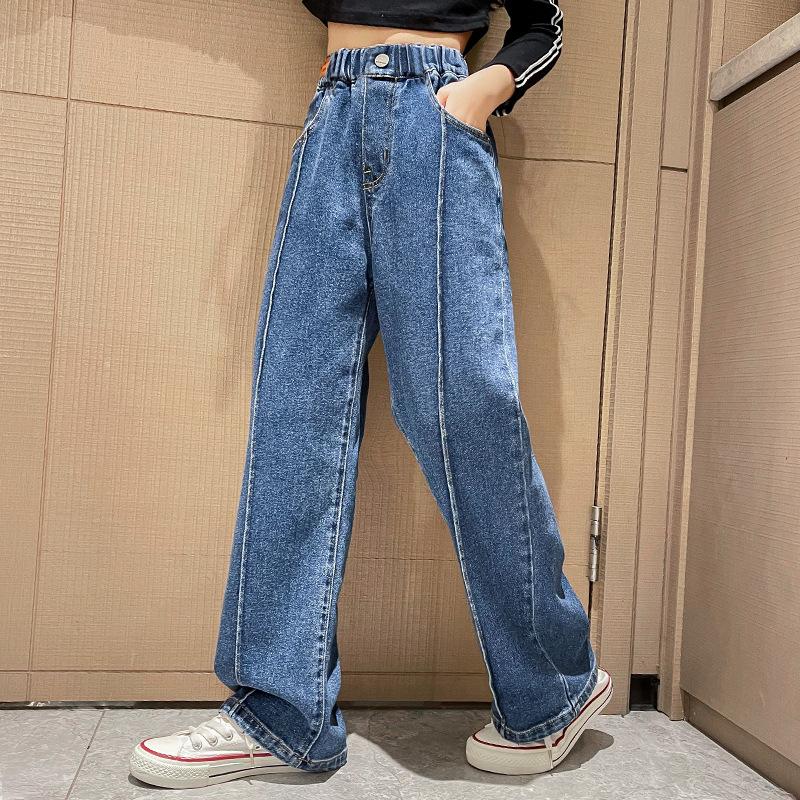 Wide Leg Jeans for Girls Spring Autumn Loose Vintage Straight Retro Pants Fashion Teenage Kids Trousers