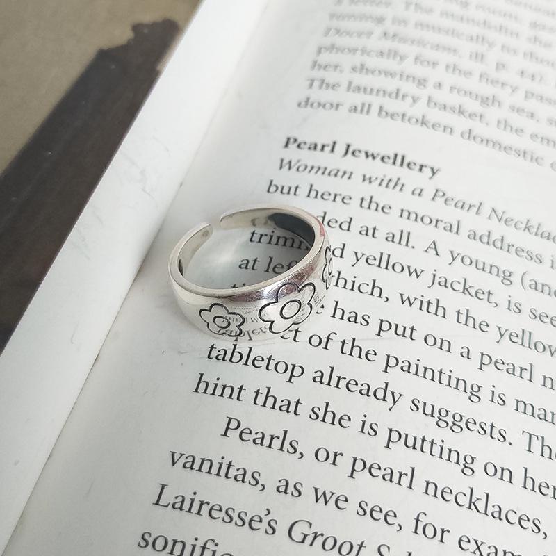 

Кольцо из стерлингового серебра 925 пробы в стиле ретро с цветком - Женское модное кольцо в холодном стиле, нишевый дизайн