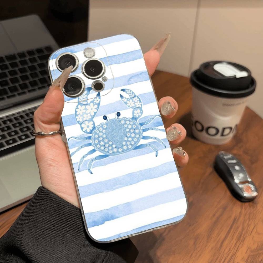 Niedliches Meeresleben, Krabben, Hummer Für IPhone 17 16 15 14 13 12 11 Pro Max Plus Transparente Weiche TPU Handyhülle