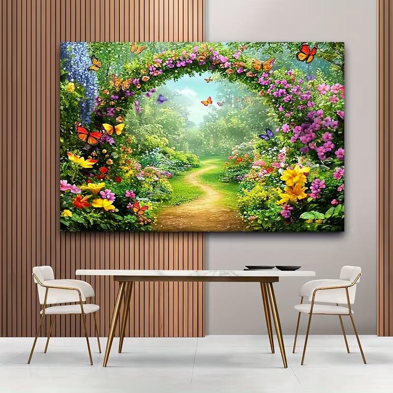 2D Blumenbogen Kulisse, Verzauberter Garten mit Schmetterlingen Fotografie Hintergrund für Alle Anlässe