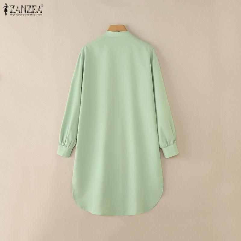 ZANZEA Women Loose Casual Round Neck Long Sleeve Solid Color Long Blouse