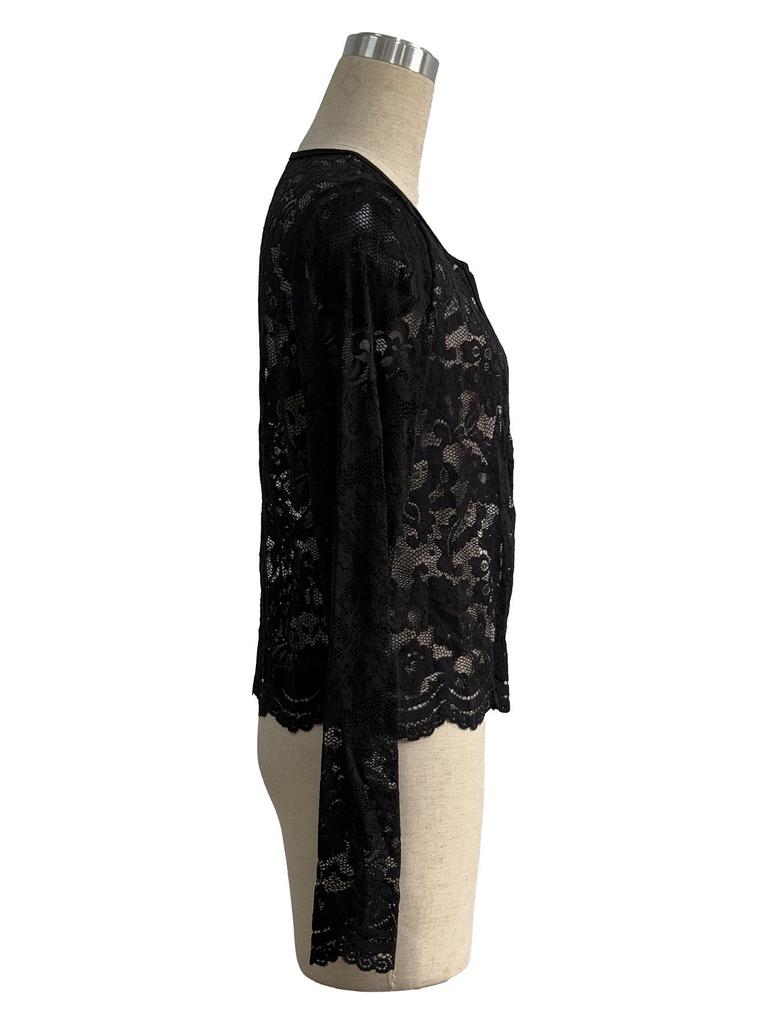 2025 Autumn/Winter Women's Elegant Long-Sleeve Lace Cardigan