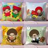 Cartoon M-Monchhichis Cushion Cover Plush Fabric Soft Double-Sided Printed Invisible Zipper Sofa Pillow Case Home Decor