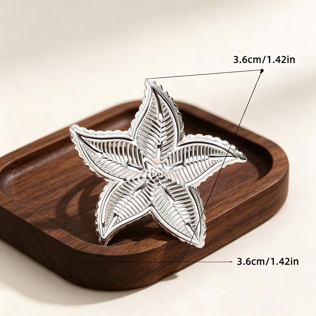 18K Gold Plated Stainless Steel Starfish Ring - Open & Adjustable, Retro Exaggerated Design