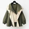 Armee-Grüner Mittellanger Trenchcoat mit Gürtel für Damen - Frühjahrs-/Herbst-Pendler-Oberbekleidung mit Colorblocking