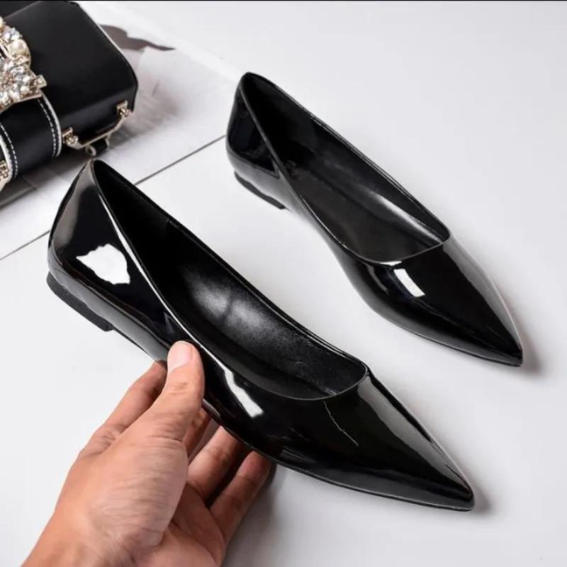 Fashion Ladies Footwear Glossy Office Slip-on Moccasins Black Women's Flat Shoes Shoe High Quality Fashion Vacation Wholesale Casual Non