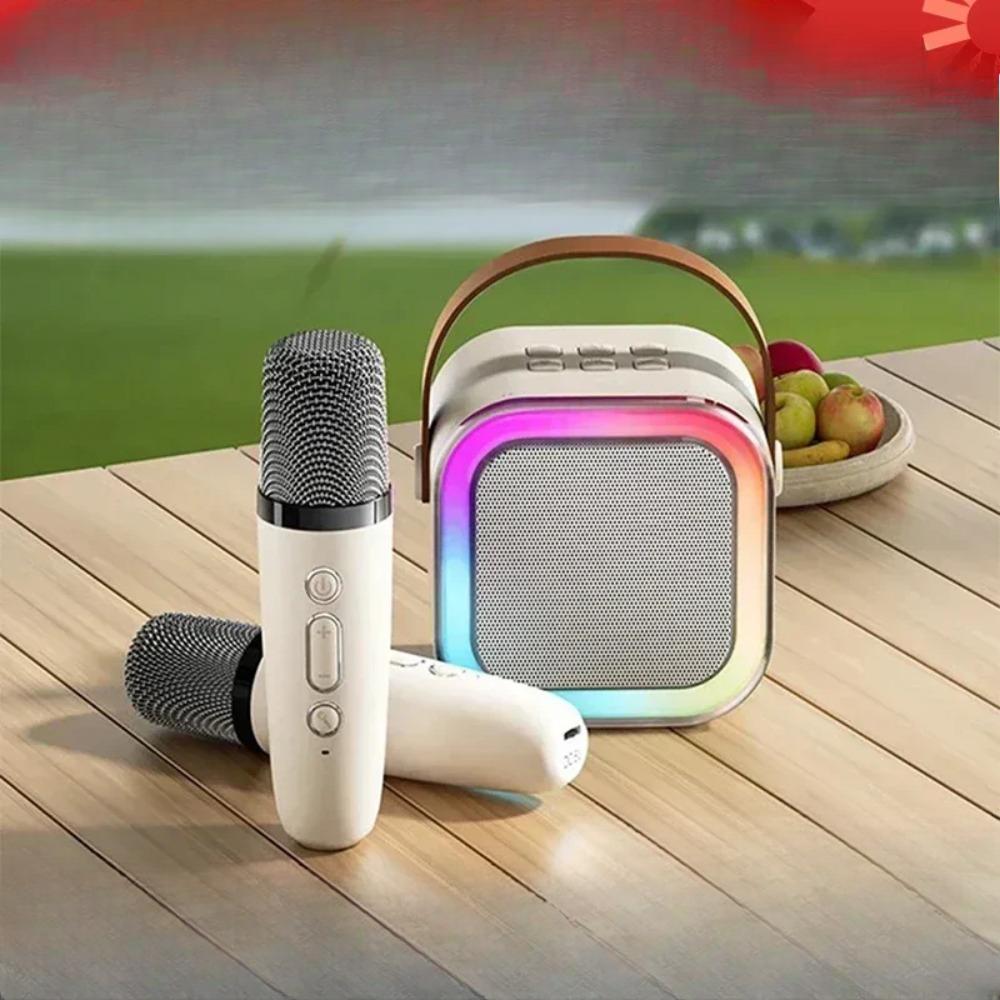 1 enceinte Bluetooth portable K12 avec 1 ou 2 microphones sans fil, idéale pour le karaoké familial, idéale comme cadeau pour enfants