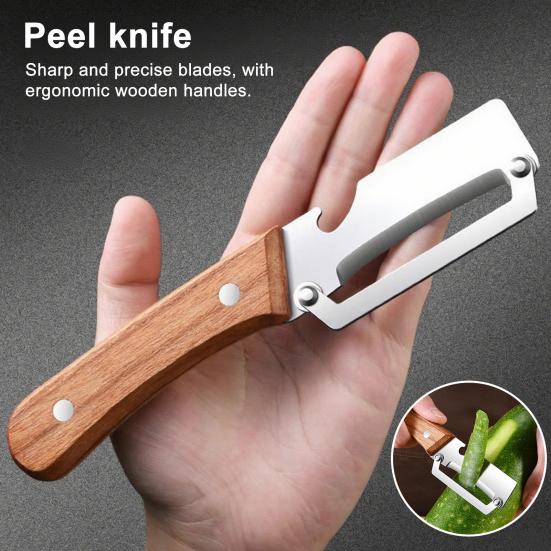 Multi-Peeler with Stainless Steel Blade & Wood Handle Bottle Opener Efficient Vegetable Fruit Peeler for Potatoes Carrots Quick Peeling Kitchen Tool