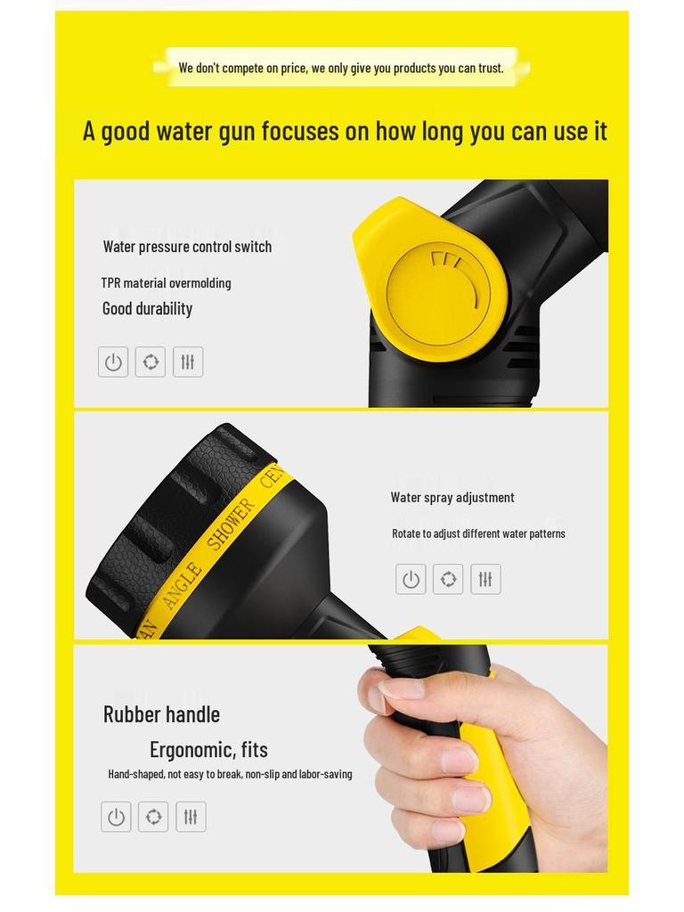 High-Pressure Garden Watering & Car Wash Rubber-Coated Water Gun