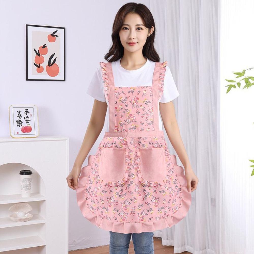 Breathable Ruffle Edge Apron Oilproof Kitchen Apron New Floral Apron Kitchen Cooking