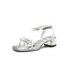 Sommer neue Märchenstil dicker Absatz mit Schnalle silberne Strass-Sandalen Damen Schleife High Heels