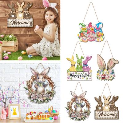 Easter Welcome Door Sign Gnome Bunny Flower Egg Door Hanging Sign Front