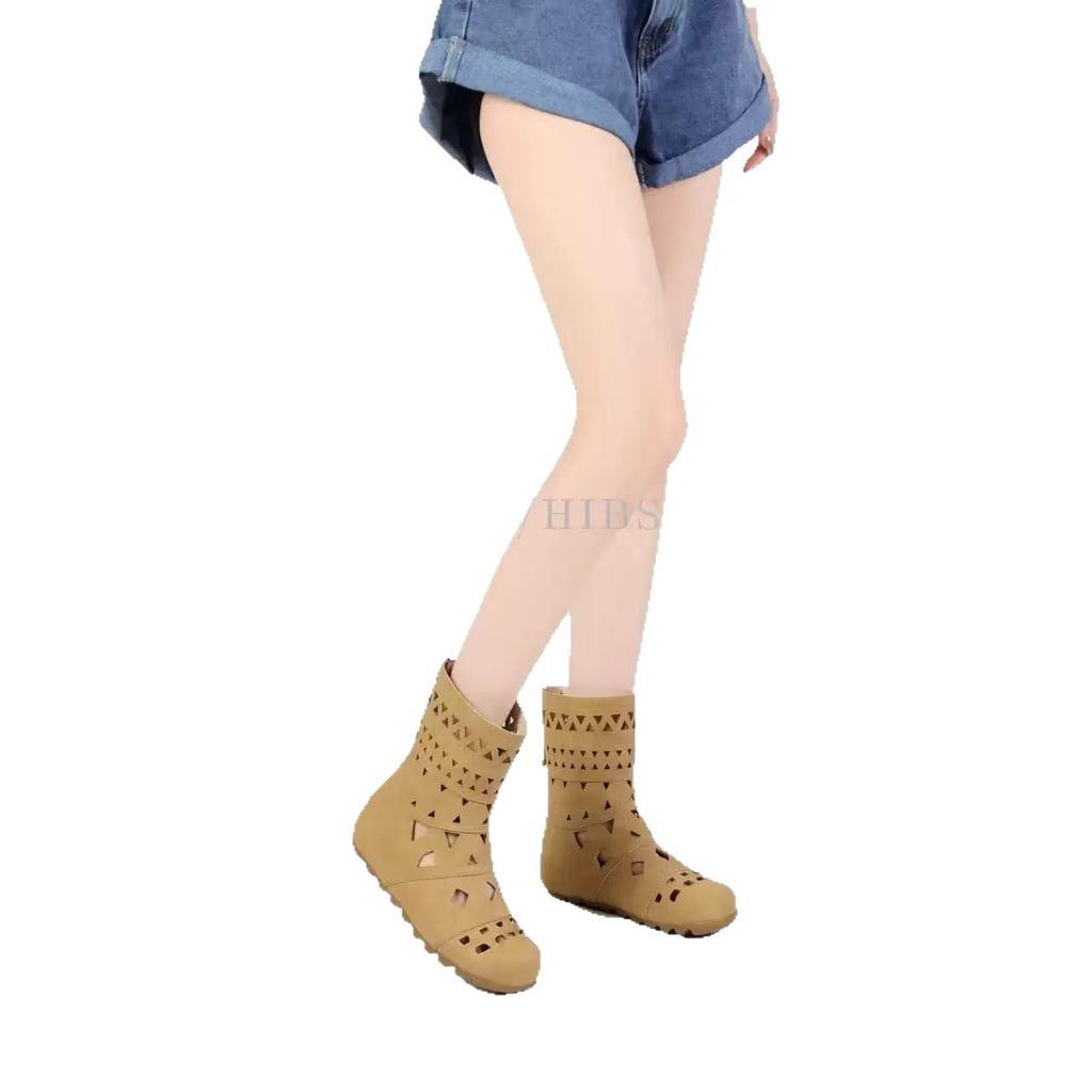 British style versatile Maillard boots 2025 explosion hollow breathable flat bottom Roman cool boots trend short boots