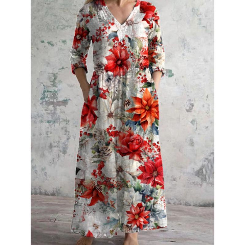 

Свободное женское платье с V-образным вырезом и карманами, весна 2026: Высококлассная европейская и американская мода 5XL