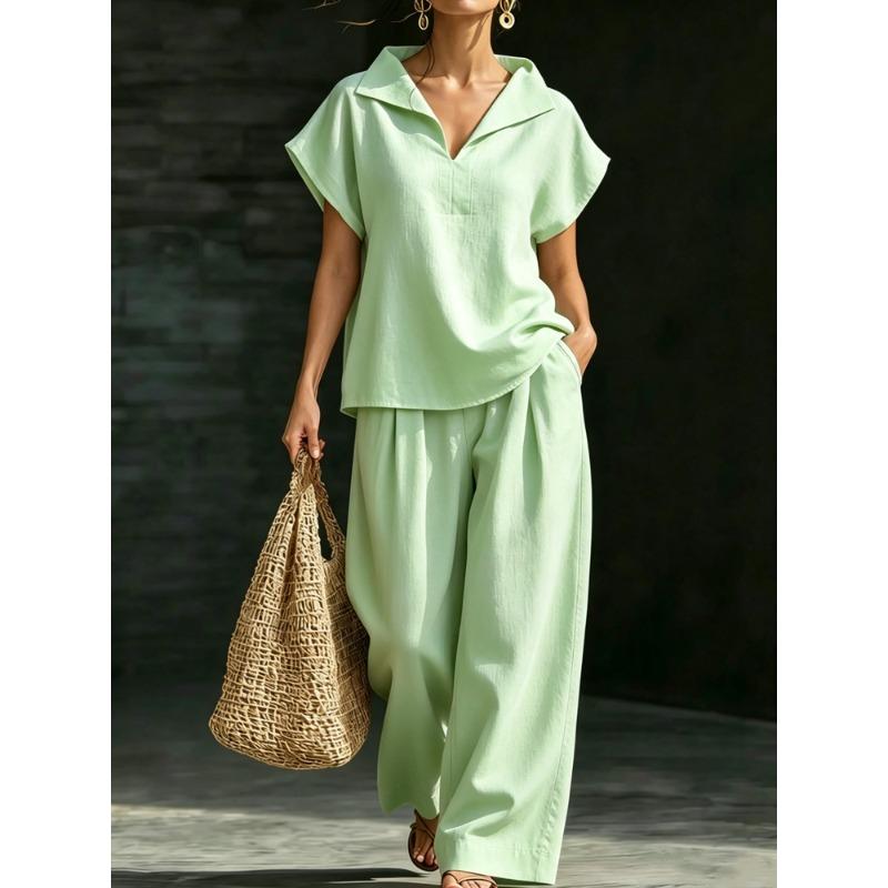 JPNTKY Women's Fashion Casual Short Sleeve V Neck Pants Suits