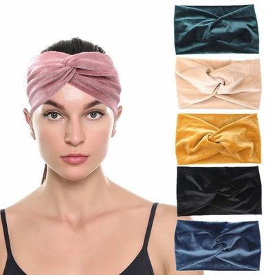 YANRONG Velvet Women Headband Solid Color Wide Turban Twist Knitted Cotton Hairband Hair Accessories Twisted Knotted